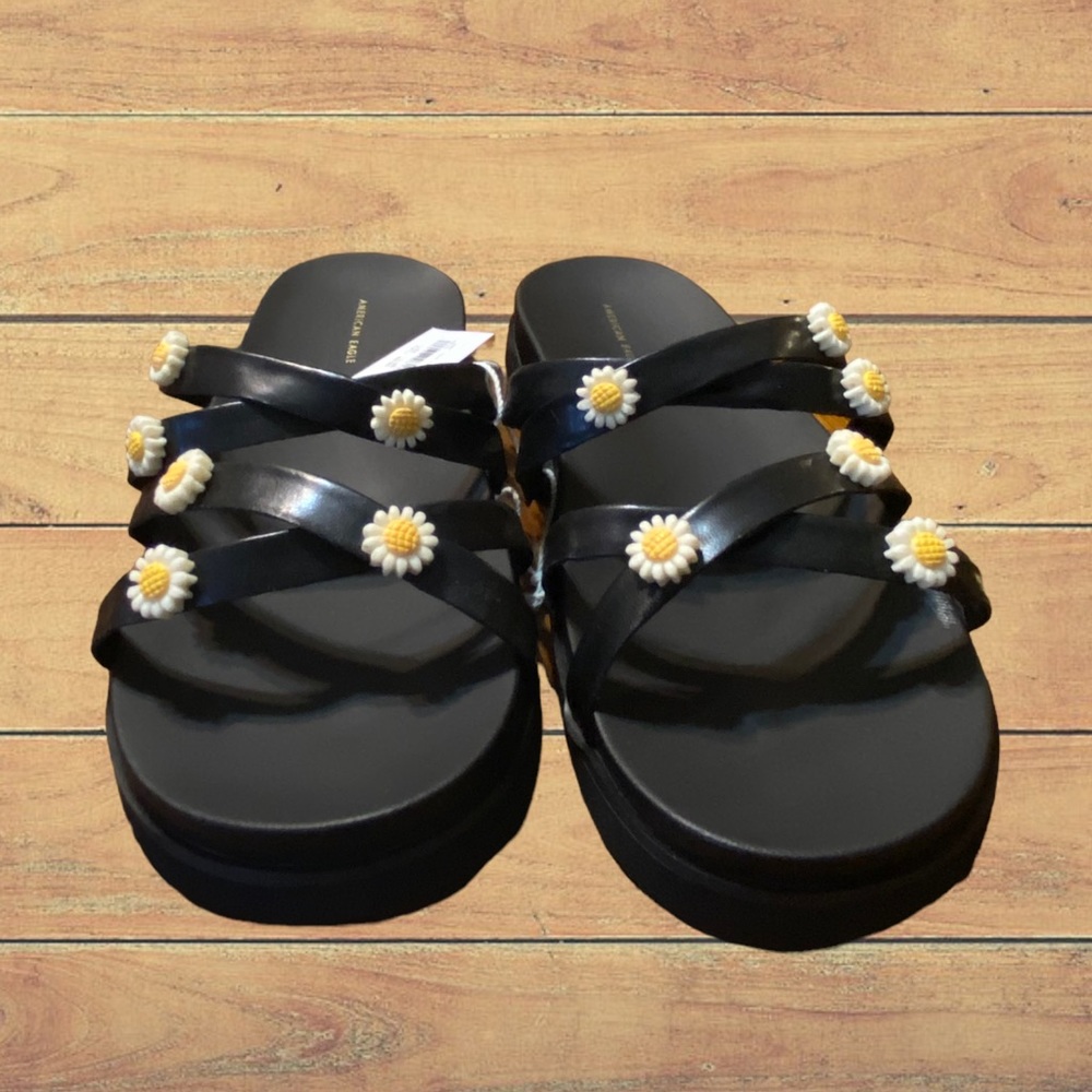 NWT - AE Women’s Y2K Strappy Floral Sandal (Black & Yellow Floral / Multi Sizes)